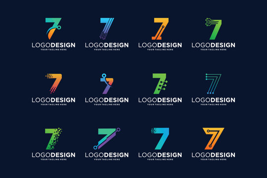 Number 7 collection of digital connection logo designs