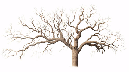 A solitary, leafless, deceased tree on a blank canvas. - obrazy, fototapety, plakaty