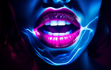 Naklejka premium garota de labios neon 