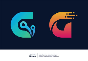 Letter G digital technology logo design collection.