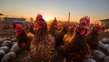 Foto op Plexiglas Beautiful ecological chicken at the domestic farm with factory chickens in high quality image © Ilja