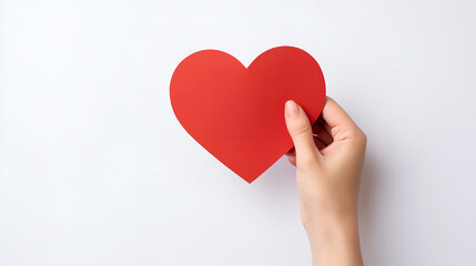 Red heart in hand on white . Valentine's day. Generated AI