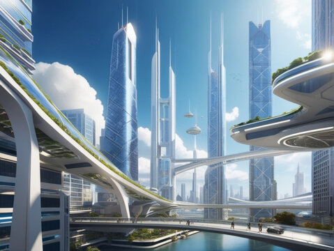 a futuristic city escape with towering interconnected sky bridges 