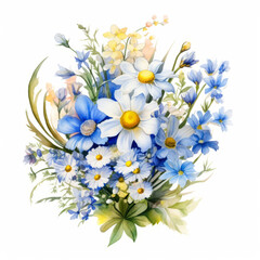 Watercolor composition of daisies and forget-me-nots