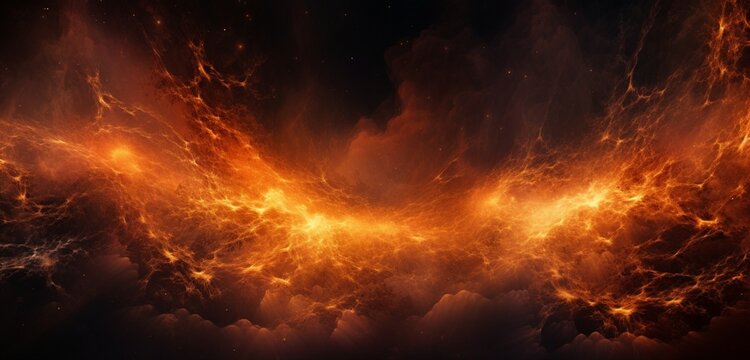 Background of fractal art with fire and sparks. Volcanic eruption or fireworks.