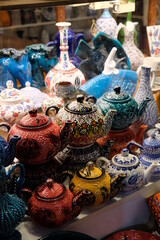 colorful teapots at the Turkish market