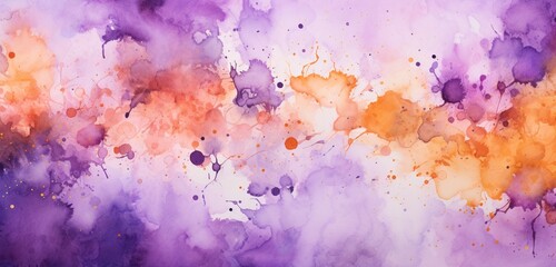 Beautiful orange and violet watercolor background, contemporary aquarelle abstract artwork, and hand-drawn watercolor illustration.