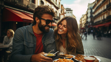 young romantic couple having a romantic dinner - obrazy, fototapety, plakaty