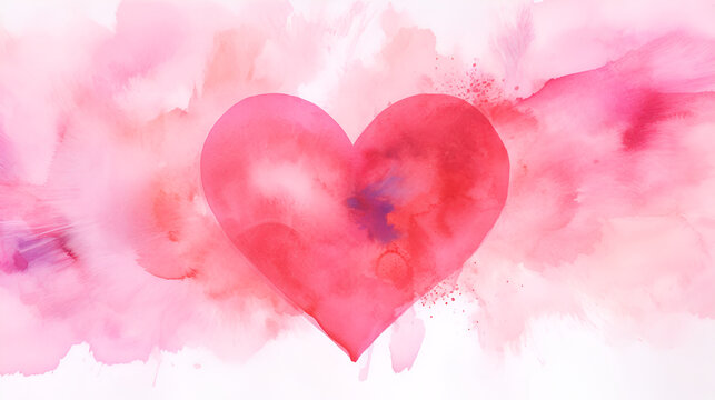 Abstract watercolor red, pink heart background. Concept love, valentine day. Generated AI