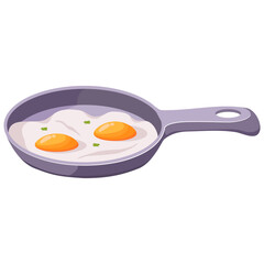 Pan frying an egg.Healthy breakfast fried egg.Fried eggs on pan with handle.Home cooked food.Isolated on white background.Vector flat illustration.
