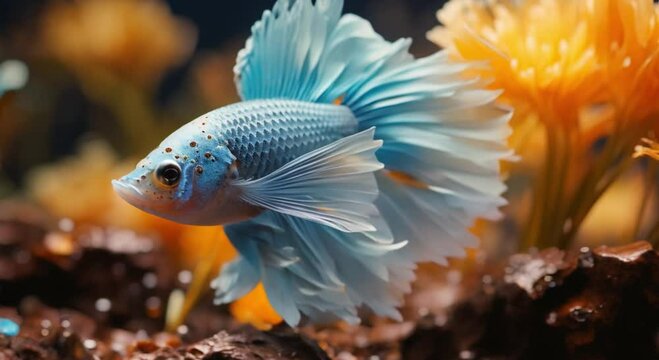 blue betta fish in the aquarium footage