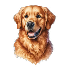 Cute Golden Retriever Dog Illustrated in Watercolor, Ideal for Pet Portrait Prints and Home Decorating Needs