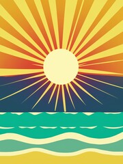 sunset on the beach, Retro design illustration