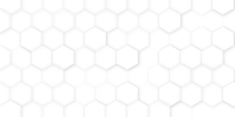 Fototapeta premium 3d Hexagonal structure futuristic white background and Embossed Hexagon , honeycomb white Background ,light and shadow texture.