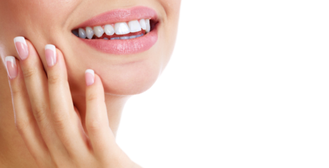 Pretty woman smiling, isolated. Beautiful female smile