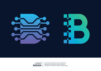 Set of Letter B digital data connection logo design.