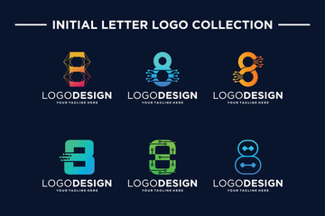 Number 8 digital technology logo design collection.
