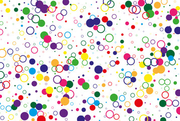 Abstract geometric background of colorful circles, rainbow circles on white background