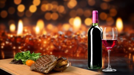 Tasty cooked steak with red wine