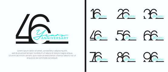 set of anniversary logo black and blue color on white background for celebration moment