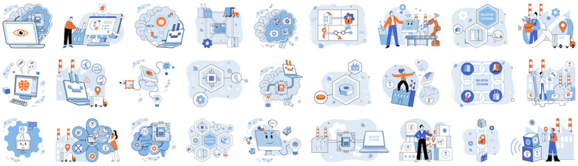 Artificial intelligence vector illustration. In cybernetic realm, processors are engines propelling artificial intelligence forward The knowledge ecosystem thrives in fertile soil machine learning - obrazy, fototapety, plakaty