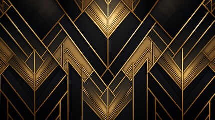 Create a modern and chic wallpaper featuring a golden geometric pattern inspired by Art Deco design, - obrazy, fototapety, plakaty