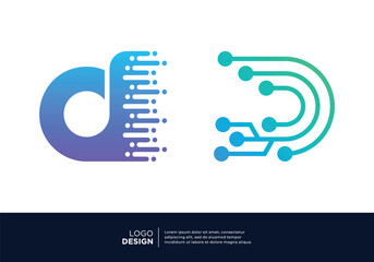 Set of Letter D digital data connection logo design.