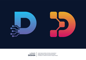 Technology digital initial letter D logo design.