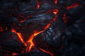 Dark lava stone textures in the midst of a volcanic eruption.