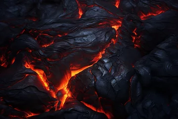 Foto auf Acrylglas Brennholz Textur Dark lava stone textures in the midst of a volcanic eruption.