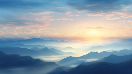 Fototapeta premium Mountain Sunrise Elegance, Light Bronze and Azure Hues