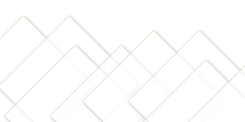 Abstract white background with square gold line shapes.	