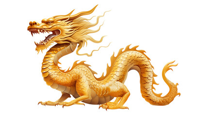 Chinese golden dragon isolated on transparent background.