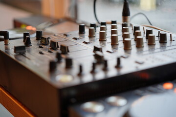 Audio frequency analog music mixer - obrazy, fototapety, plakaty