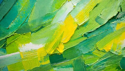 closeup of abstract rough colorful multicolored green yellow colored art painting texture with oil...