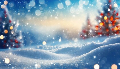 Fototapeta na wymiar christmas winter background with snow and blurred bokeh