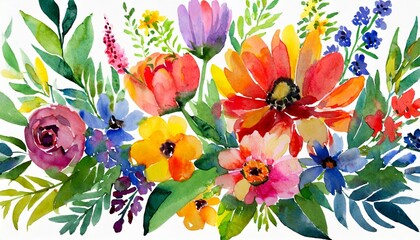 watercolor flowers on a white background without shadows for illustration