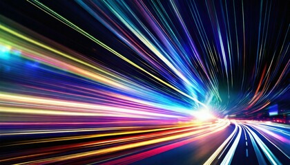 acceleration speed motion on night road light and stripes moving fast over dark background abstract colorful illustration