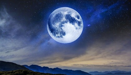 Fototapeta na wymiar blue moon super full moon august moon bright stars the background full of stars in the galaxy