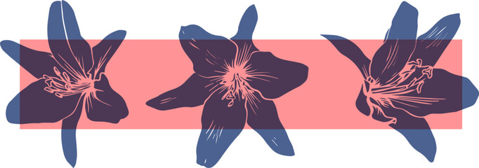 Vector lily flowers background riso print effect 
