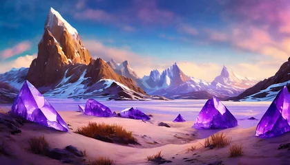 Foto op Plexiglas anti-reflex fantasy landscape with sandy glaciers and purple crystal concept art fantasy © Emanuel