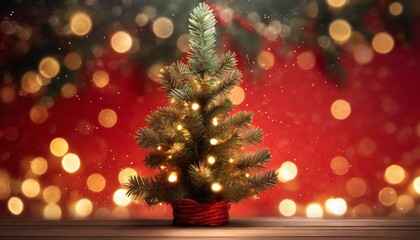Fototapeta na wymiar christmas tree with red background with defocused lights ai generative