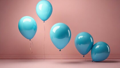 blue balloons floating in pink pastel background room studio minimal idea creative concept