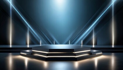 futuristic dark podium with light and reflection background