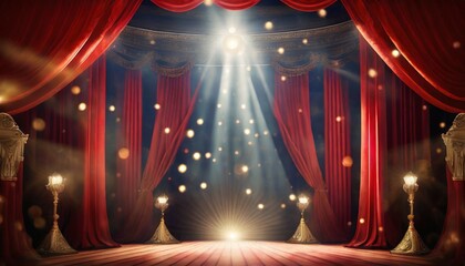 magic theater stage red curtains show spotlight