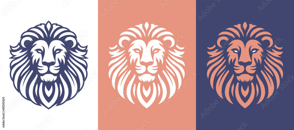 Wall mural lion head vector line art illustration isolated on dark and white background. lion face and mane bus