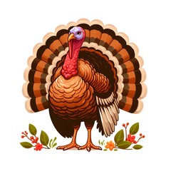 Vector illustration of a turkey on a white background. Cartoon style.