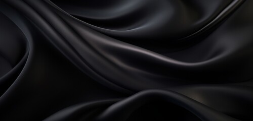 Elegant wave-patterned black satin silk background.