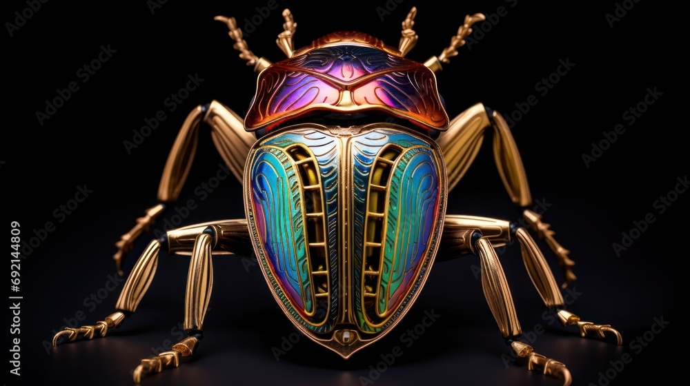 Poster a close up of a colorful bug on a black background with a black background and a black background wi