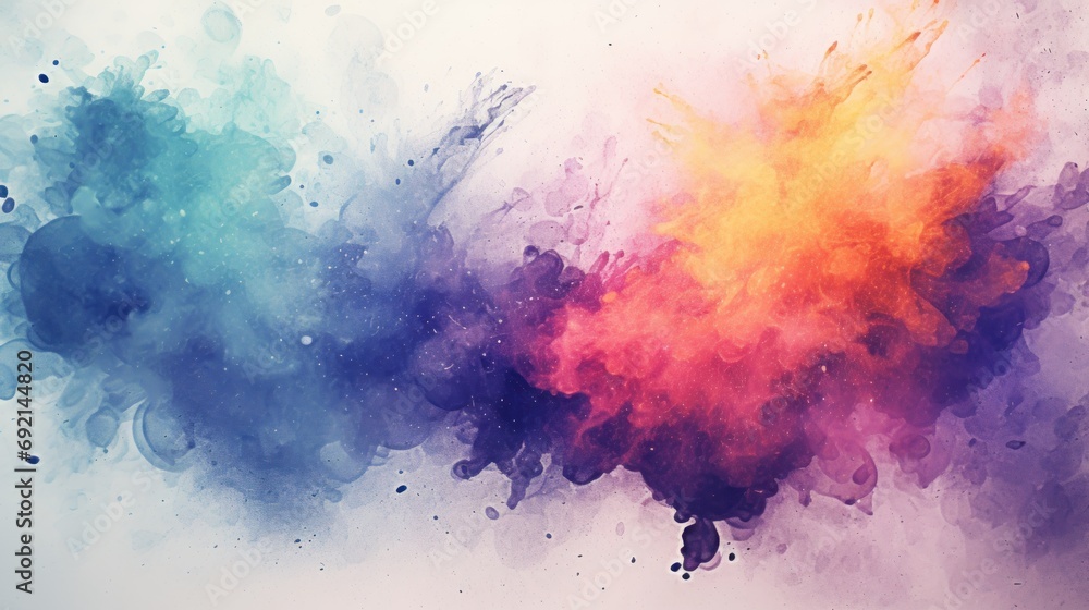 Poster a multicolored image of a bunch of paint splattered on a white background with space for text.